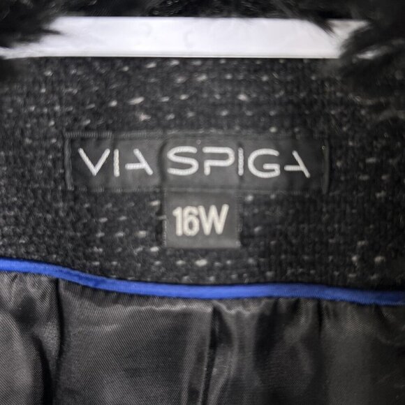 Via Spiga Women 16W Black Wool Blend Faux Fur Collar Asymmetrical Coat Old Money - Picture 14 of 16